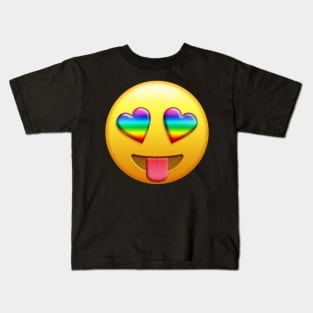 Smiling Face with Rainbow Heart-Eyes Tongue Out Gay Emoji | Pop Art Kids T-Shirt